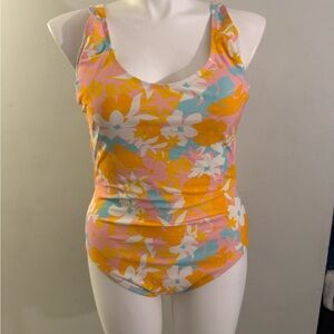 Floral Women's One Piece Swimsuit - Pink, Orange, Blue